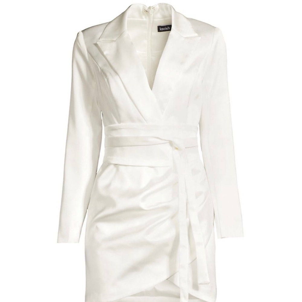 White Belted Blazer Dress